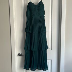Lulus Cascading Crush Emerald Green Tiered Bustier Midi Dress